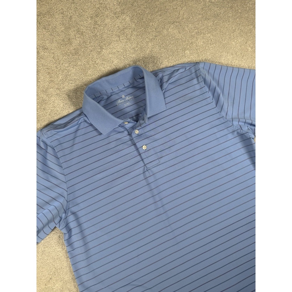 Brooks Brothers Polo Shirt Men XL Blue Stripe Performance Series Golf Sheep Logo